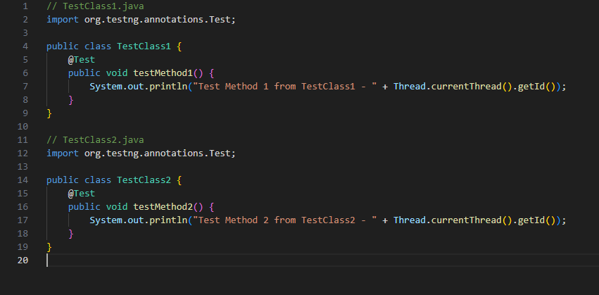 Multiple test cases example code