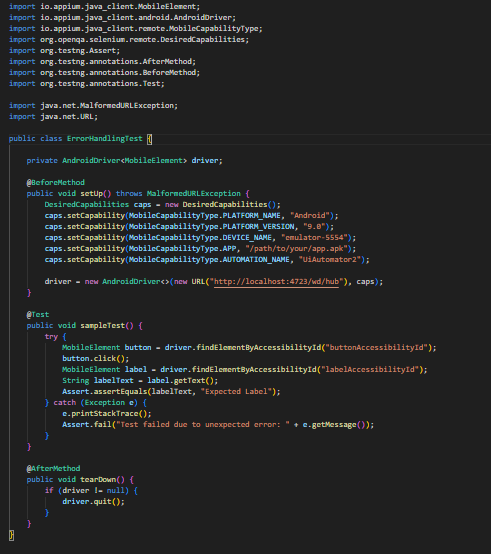 JAVA Code for Appium script